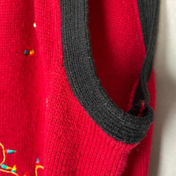 Vintage Christmas Sweater Vest Reindeer Embroider Applique Women Size 2X Holiday - Picture 9 of 12